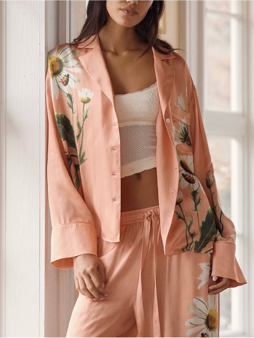 Anthropologie Lyrebird Silky Oversized Pajama Shirt
